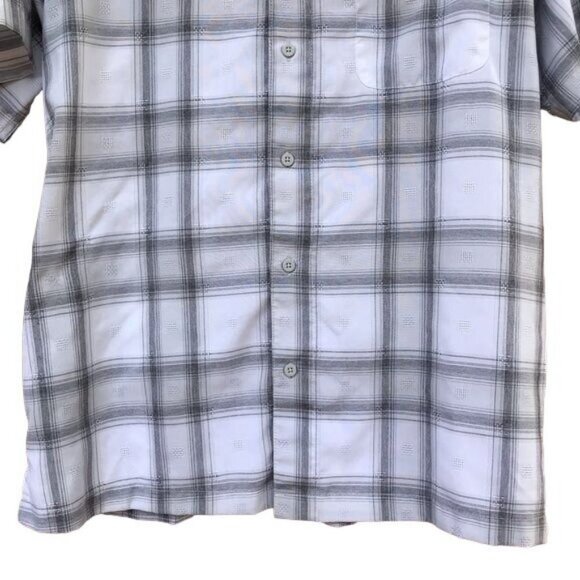 Haggar White Gray Plaid Button Down Dress Casual Mens Shirt Size L - Picture 3 of 8